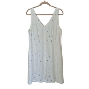 Gentle Fawn Sleeveless Shift Summer Dress White & Blue Micro Pattern